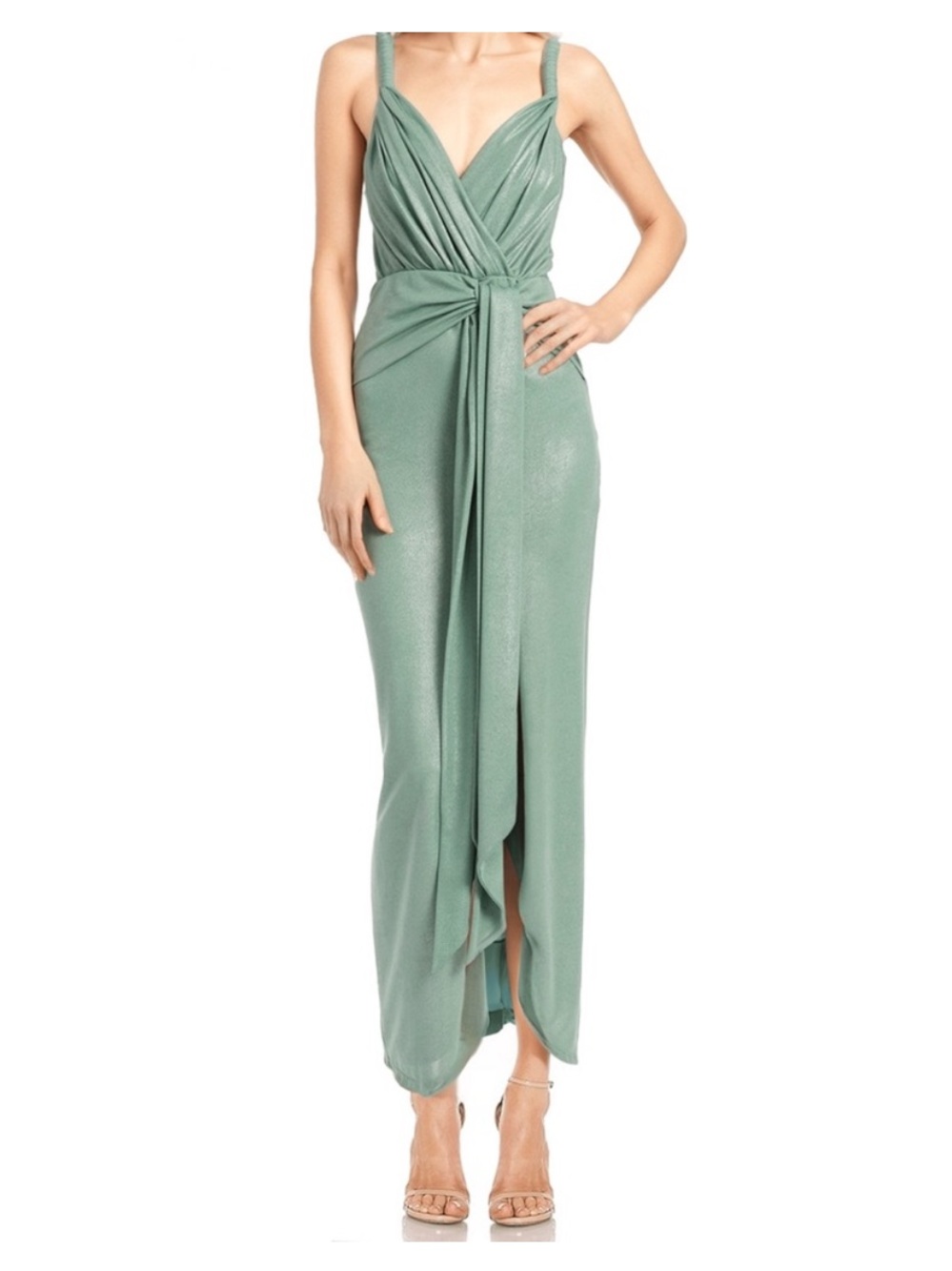 Jewel Badgley Mischka Seafoam Green Glittery Evening Dress